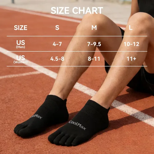 Vista 6 de Coolmax - Calcetines de cinco dedos para correr para hombres y mujeres, calcetines atléticos con soporte de arco para correr, caminar, senderismo