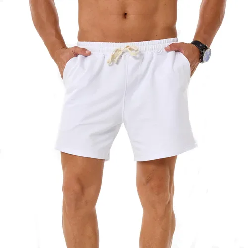 Vista 12 de Pantalones cortos de algodón de 5.5/7 pulgadas para hombre, pantalones cortos de entrenamiento de algodón con bolsillos