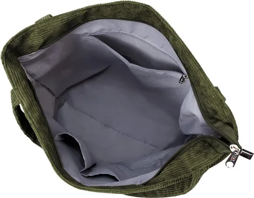 Vista 5 de KALIDI - Bolsa de pana para mujer, con cremallera, casual, de gran capacidad, con bolsillos