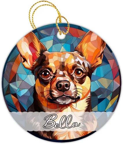 Vista 14 de Amstaff - Adornos personalizados para perros Amstaff para árbol de Navidad con nombre, adorno estilo vitral para perros, regalos para amantes