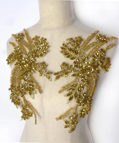 Vista 19 de Parches de Apliques de Ropa DIY con Cuentas de Pedrería Hechos a Mano, Aplique con Cuentas para Decoración de Vestido de Novia Color Verde Oscuro AB
