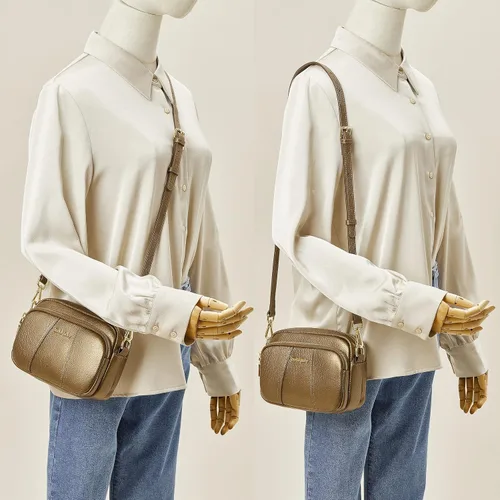 Vista 2 de DORIS&JACKY Bolso cruzado de cuero para mujer, pequeño, suave, con triple cremallera, con correa ajustable