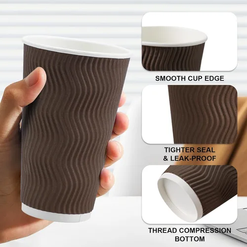 Vista 3 de Clawsoff - Paquete de 90 tazas de café de papel desechables de 16 onzas Marrón