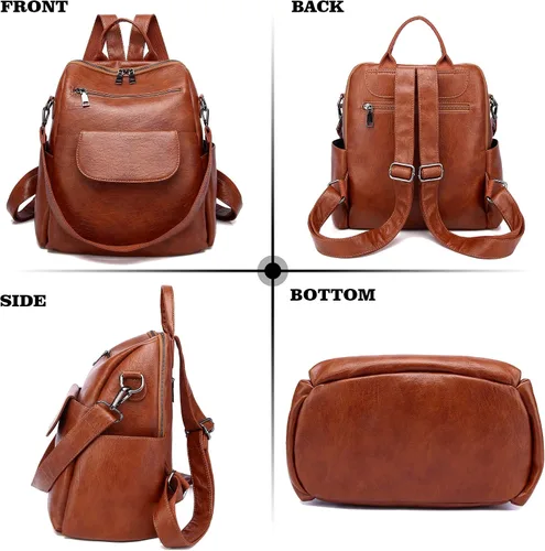 Vista 2 de Mochila de Moda para Mujer Bolso Impermeable Mochilas Escolares Viajes Compras Mochila Convertible Bolsa de Hombro para Damas Rojo-Marrón