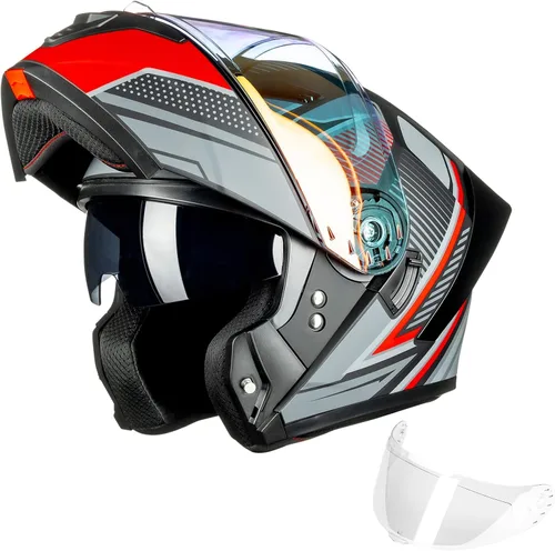 Vista 12 de ILM Casco modular de motocicleta para adultos, de cara completa, abatible, con doble visera, Street Bike Racing DOT modelo MM966