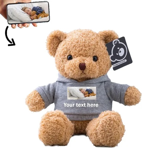 Vista 7 de Oso de peluche personalizado con texto + foto, oso de San Valentín, animales de peluche, juguetes de peluche como regalos personalizados para Negro