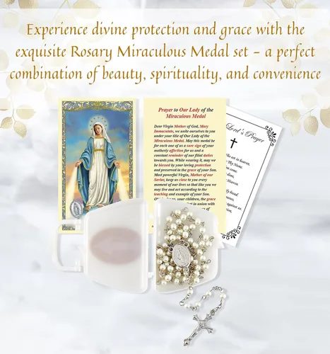 Vista 2 de Medalla milagrosa con tarjeta de oración de medalla milagrosa, estuche de rosario en forma de bolso, tarjeta de oración del Señor Rosario
