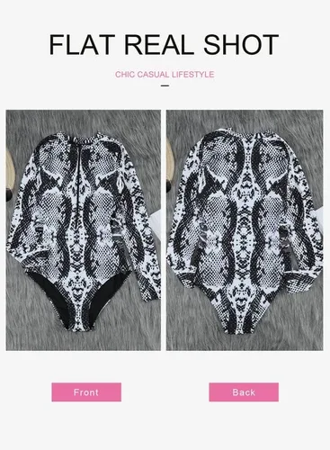 Vista 3 de Dokotoo Traje de baño de una pieza con estampado de leopardo de moda 2023 con cremallera frontal y manga larga para mujer