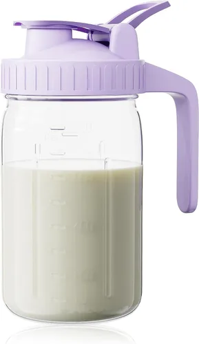 Vista 19 de Jarra de leche materna, tarro Mason de 32 onzas, tarro de boca ancha con tapa abatible verde y boquilla de vertido, sello hermético resistente