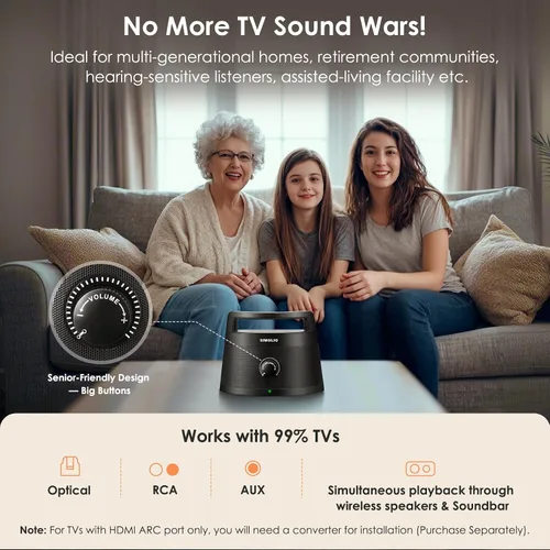 Vista 4 de SIMOLIO Altavoces inalámbricos 621D Plus para TV para personas mayores, altavoces de TV Bluetooth para personas con problemas auditivos, ancianos, 3