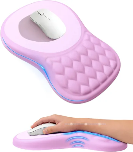 Vista 15 de Alfombrilla de mouse ergonómica con reposamuñecas, soporte de espuma viscoelástica con diseño de pendiente, superficie de licra lisa, base