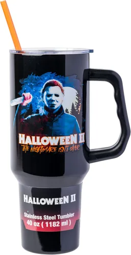 Vista 15 de Silver Buffalo Marvel Avengers - Vaso de acero inoxidable con asa, popote y tapa de pajilla, diseño de Iron Man, Capitán América, Blue Beetle, Thor