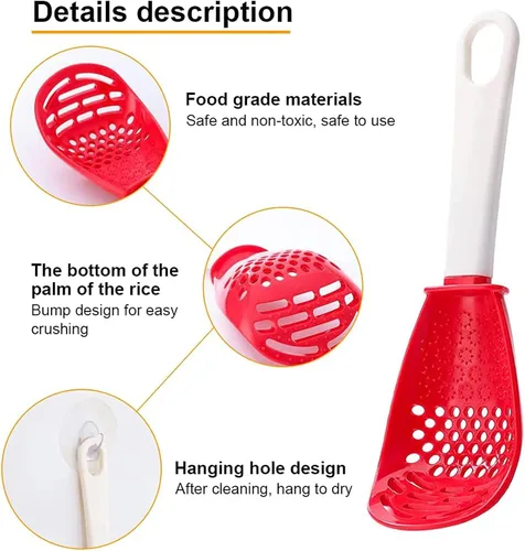 Vista 2 de Cuchara de cocina multifuncional 6 en 1, coladores de cocina para separador de yema de huevo, rallador, espátula colador, para triturar, rallar