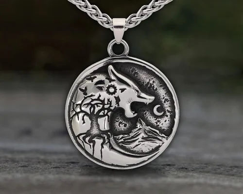 Vista 4 de Fenrir - Collar vikingo, de acero inoxidable, nórdico, asatru, celtas, colgante de metal vikingo, collar Fenrir, collar vikingo para hombre, Acero