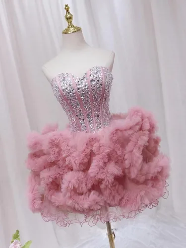 Vista 5 de Vestidos de tul para fiesta de exalumnos, vestidos brillantes de quinceañera, vestido de baile corto de cóctel, vestidos de graduación para jóvenes