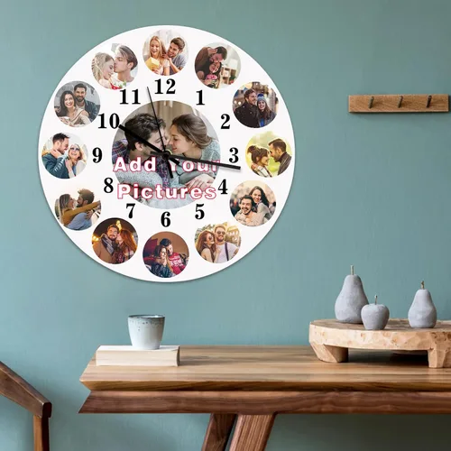 Vista 2 de Qingxily Reloj personalizado con imagen, relojes personalizados para paredes, reloj con foto personalizado, regalo para el día de San Valentín, día