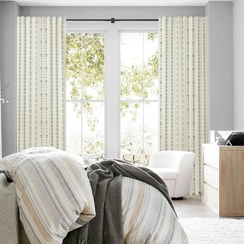Vista 2 de Lino Rosa Cortinas de Crema y Negro para Cocina, Cortinas Opacas Bohemias para Ventana de Baño y Sala de Estar, 45 Pulgadas de Largo