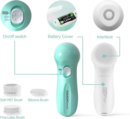 Vista 9 de TOUCHBeauty Juego de cepillos faciales portátiles con estuche y 3 cabezales de cepillo giratorio, cerdas de limpieza de poros profundos de 0.002 in