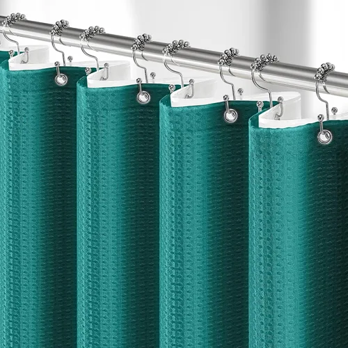 Vista 13 de 3 in 1 Waffle Shower Curtain Set with PEVA Liner 72Wx72H Navy Blue Azul marino