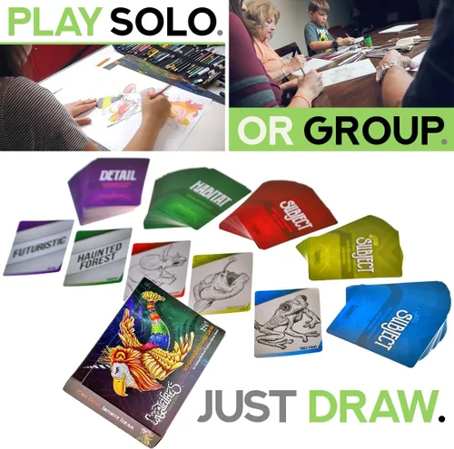 Vista 6 de Juego de cartas de sugerencias de arte de criaturas míticas — 150 tarjetas de dibujo, regalo para ideas de artistas — Juegos de imaginación