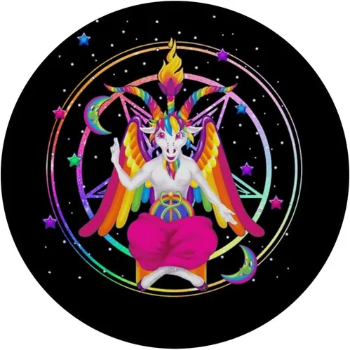 Vista 3 de Rainbow Baphomet Pentagram Sigil Goat PopSockets PopGrip intercambiable