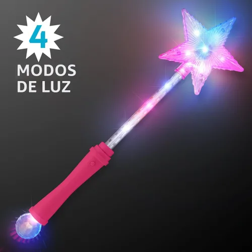 Vista 3 de Varita mágica con luz LED de princesa súper estrella rosa para niños