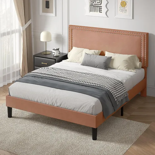 Vista 88 de VECELO Base de cama de plataforma de tamaño individual con cabecera tapizada de altura ajustable, base de colchón moderna, soporte de listones