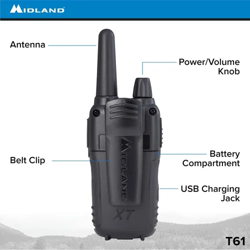 Vista 4 de Midland T61VP3 Radio bidireccional FRS de 36 canales - Walkie Talkie de hasta 32 millas de alcance - Amarillo/Negro (paquete de 6)