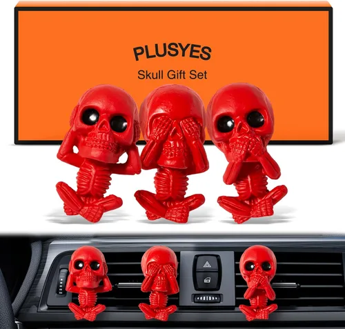 Vista 8 de Clips de ventilación de aire de coche con calavera, decoración interior gótica, accesorios de tablero de esqueleto de terror espeluznantes