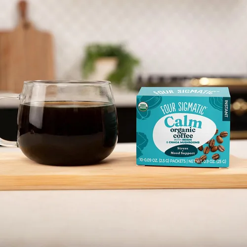 Vista 3 de Four Sigmatic - Café instantáneo de tostado medio orgánico adaptógeno con ashwagandha, chaga y tulsi, apoyo inmunológico y alivio del estrés, Keto