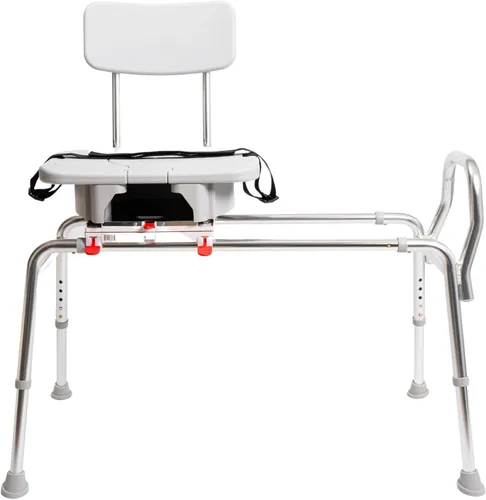 Vista 2 de Eagle Health Supplies Silla de ducha deslizante con banco de transferencia para bañera con asiento recortado, elegible para FSA/HSA, bancos de ducha