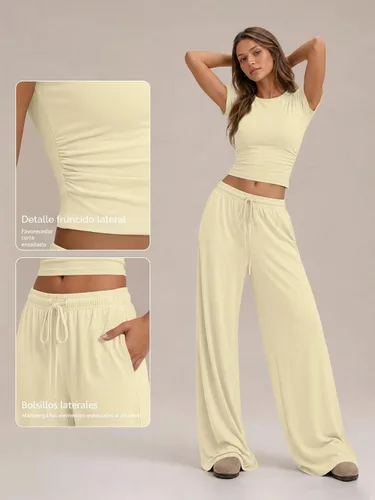 Vista 5 de Trendy Queen Conjunto de descanso de verano de 2 piezas a juego con Amarillo cremoso