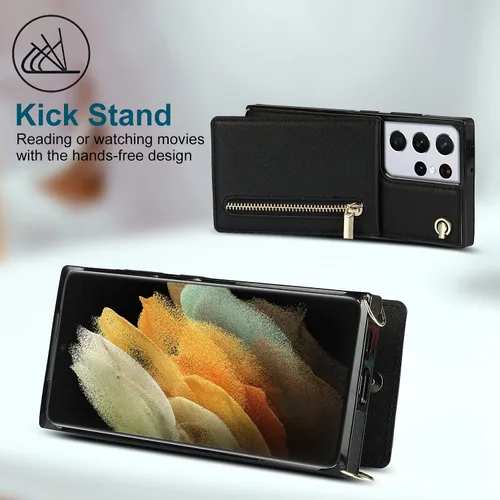 Vista 4 de Funda compatible con Samsung Galaxy S21 FE de 6.4 pulgadas, bolso de bolsillo, correa de hombro, elegante funda protectora para Galaxy S21 FE