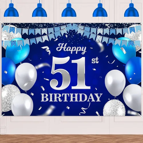 Vista 22 de Bandera de feliz primer cumpleaños con fondo azul marino, globos, confeti, bandera de rayas, luces de puntos, felicitaciones por el tema de 1 año