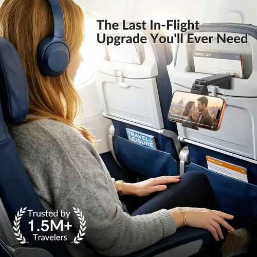 Vista 2 de Perilogics - Soporte universal para teléfono en vuelo de avión. Visualización manos libres con rotación multidireccional de 360 grados.