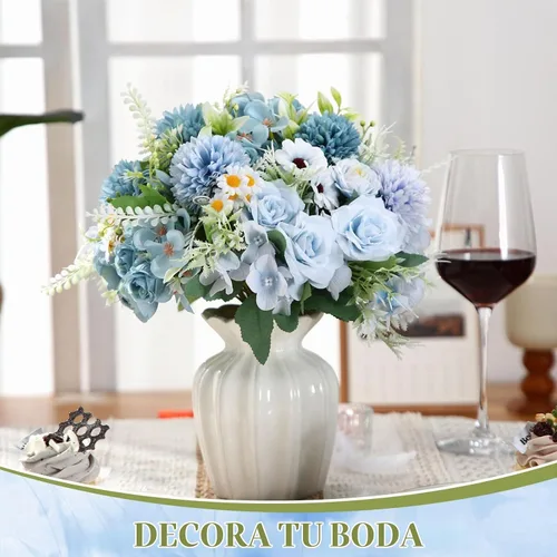 Vista 3 de Tigeen - Ramo de flores artificiales para boda, 6 paquetes, color azul
