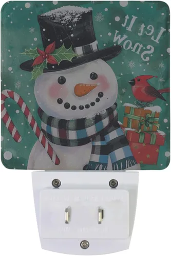 Vista 4 de Vdsrup Juego de 2 luces nocturnas de muñeco de nieve de invierno, luces nocturnas con forma de pájaro cardenal, luz nocturna LED enchufable, lámpara