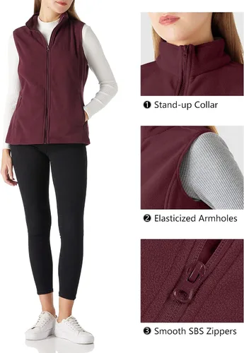 Vista 4 de Outdoor Ventures Chaleco de forro polar con cremallera para mujer, con bolsillos, cálido chaleco sin mangas para otoño e invierno