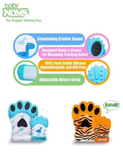 Vista 2 de ® Paquete de 2 manoplas de dentición Dino Blue & Tiger Orange Mordedor Patas