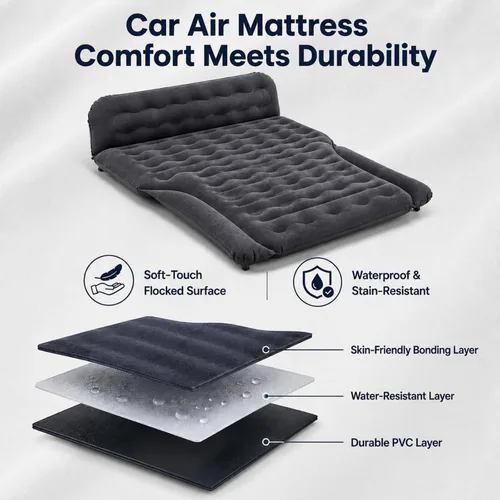 Vista 4 de Cama inflable para colchón de aire SUV, cama de campamento de viaje de doble cara (gris)