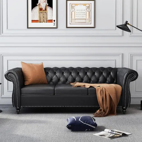 Vista 23 de AVZEAR Silla de Acento para Sala de Estar, Silla de Sofá Tapizada Silla de Sofá Individual con Respaldo Acolchado, Silla de Sofá Chesterfield
