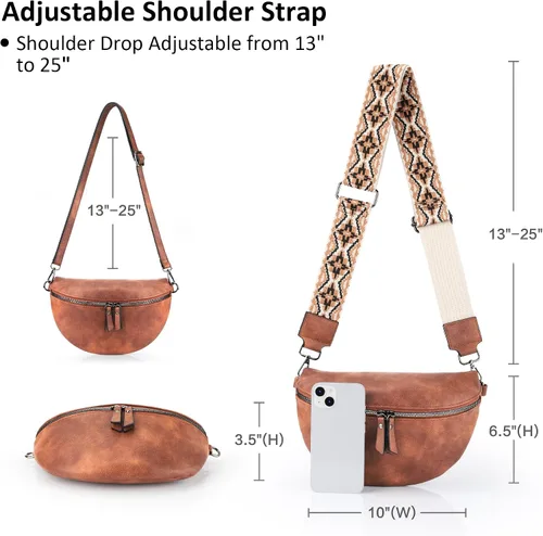 Vista 4 de VONAL Cangurera de cuero para mujer, bolso de cinturón de moda, riñonera de moda, V-vintage Marrón Caramelo, Riñonera