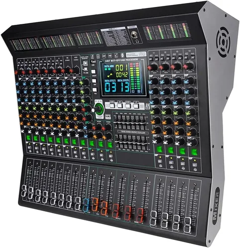 Vista 11 de GF8PRO - Consola de DJ profesional de 8 canales, con ecualizador de 7 etapas, 99 efectos de reverberación, pantalla LCD a color, función de silencio