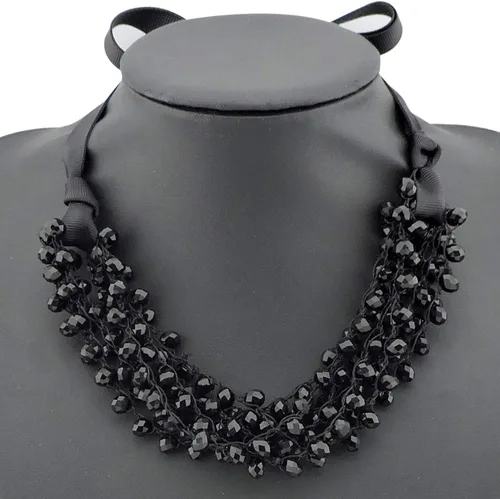 Vista 3 de Firstmeet FIRSTMET - Collar hecho a mano con cuentas de cristal y lazo para mujer