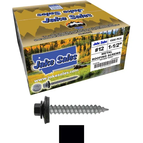 Vista 62 de 12 tornillos para techos de metal gris ABC de 1-1/2 pulgadas, cabezal de arandela hexagonal, arranque automático/roscado, arandela EPDM. 1 bolsa