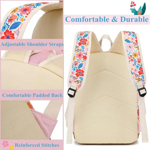 Vista 5 de Leaper Mochila escolar de moda mochila de lona para libros bolsa de hombro Rosa Floral 1 Mochilas tradicionales