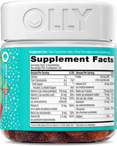 Vista 9 de OLLY - Gomita multivitamínica para adolescentes, apoyo para la piel saludable y el sistema inmunológico, 15 vitaminas esenciales, biotina, zinc