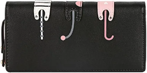 Vista 2 de Billetera con gato bonito monedero largo plegable con cierre para mujer M Negro