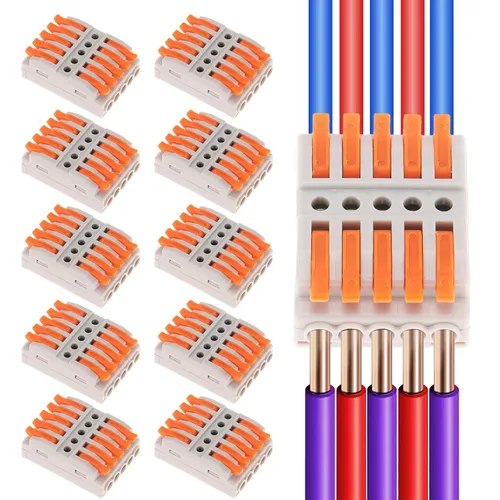 Vista 13 de DIANN 10 piezas de conectores de alambre de palanca 2 en 4 salidas para empalmes en línea de circuito Conector de alambre eléctrico 28-12 AWG 10pcs