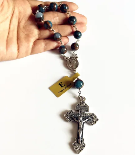 Vista 7 de elegantmedical Pulsera de rosario de oración católica de una década con cuentas de fútbol, regalo de cruz de perdón, Piedra